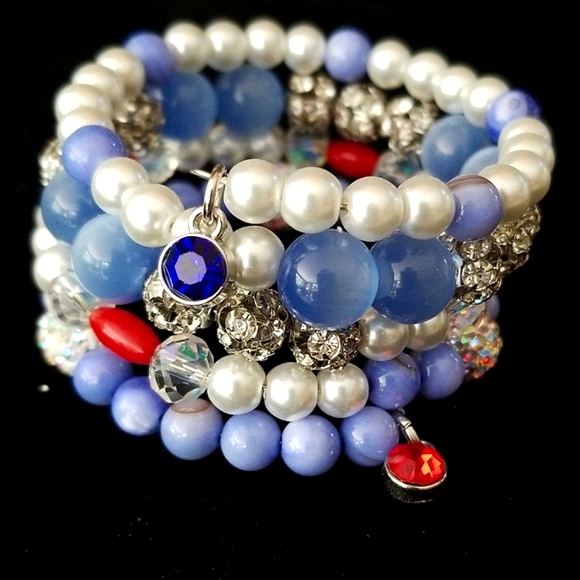 NWT Handcrafted Agate and Glass Bead Rhinestone Beaded Bracelet NWT - Picture 8 of 12